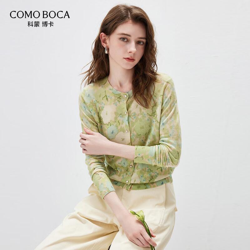 Women s Floral Knit Long Sleeve Wool Cardigan L