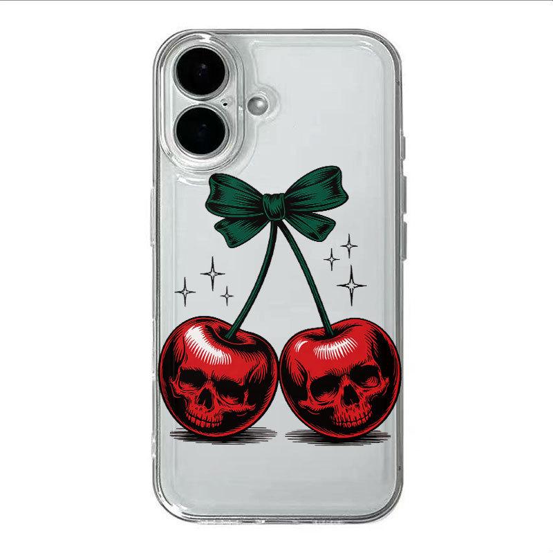 Cherry Skull Transparent Phone Case for iPhone 13, 14 Pro, 15, 16 Pro Max & 17