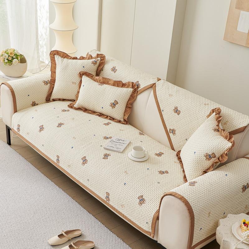 Korean-style Twill Pure Cotton Padded Non-slip Sofa Cushion, Cotton All-season Universal Washable Living Room Seat Cushion