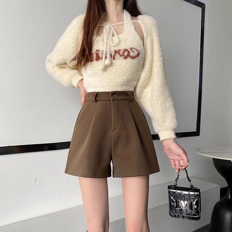 Women's High-Waist Woolen Shorts - Stylish Korean Wide-Leg Boot Pants for Autumn and Winter