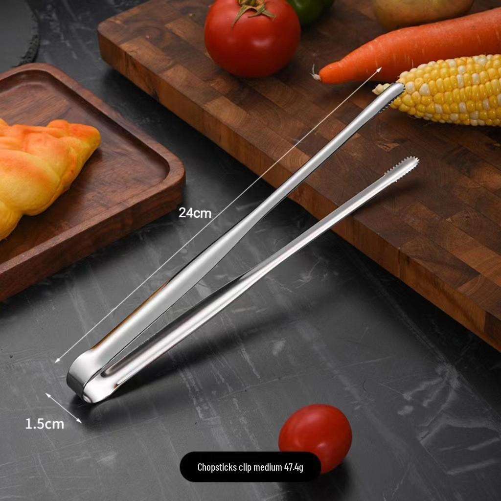 Korean Style 304 Stainless Steel Serrated BBQ & Bread Tongs