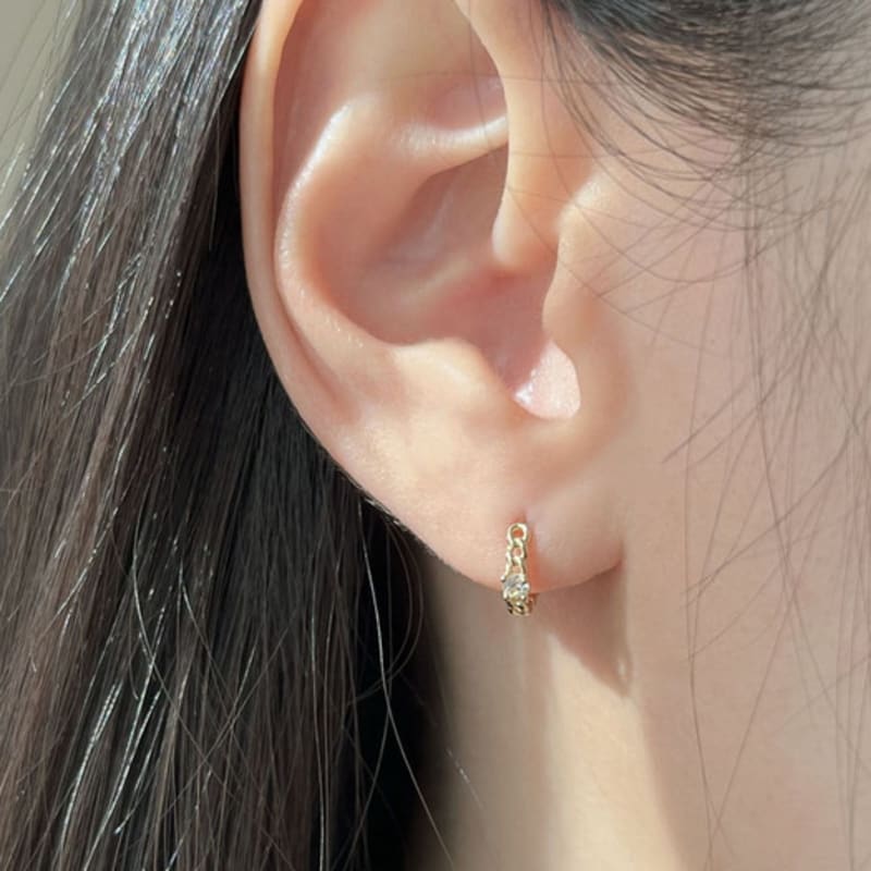 Youngglow 14k Chain Cubic One Touch Ring Earring