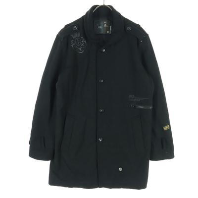 One Point Logo Long Sleeve Round Collar Coat M Black Men's Used