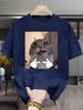 Surprised Pointing Cat Meme Graphic T Shirt For Unisex Funny Kitty Crew Neck Tee Humorous Pet Theme Casual Male Daily Outfit Tops