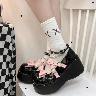 Spice Girl Dark Punk Style Lolit Shoes Japanese Cos Single Shoes 2024 New Subculture Thick-soled Thick-heeled Loafers