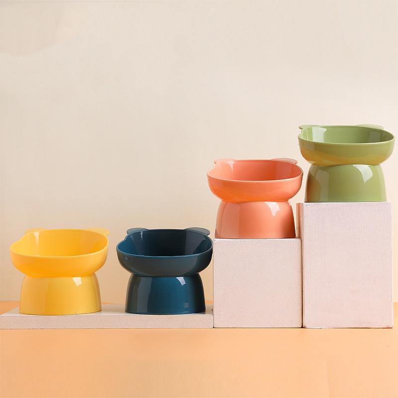 Stylish Cat Bowl Nordic Style Cartoon Neck-guard Anti-overflow Plastic Elevated Prevent Cervical Disease Pet Bowl