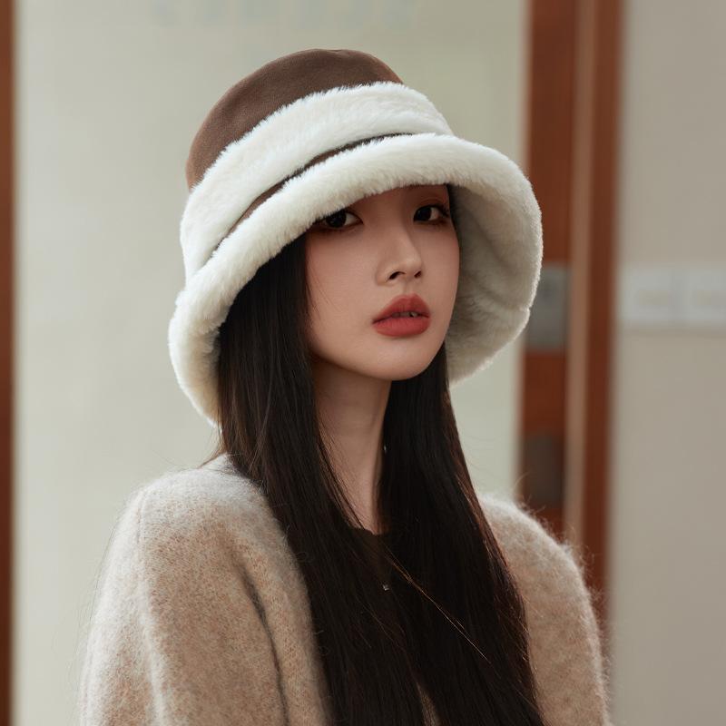 New Autumn and Winter Hat for Women In Winter Warm Plus Velvet Thickened Warm Fisherman Hat Big Head Furry Pot Hat