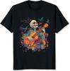 Skeleton Play Guitar Shirt with Crow Rock Band Graphic Tee Skull Shirt for Men
