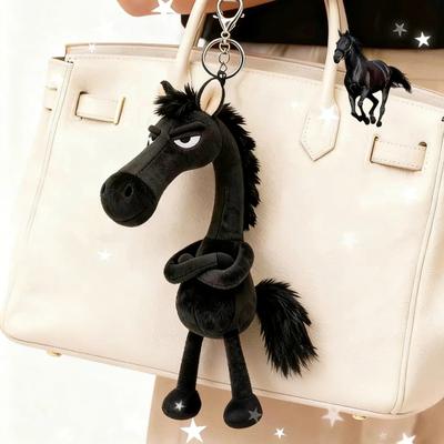 Plüschpferd Schlüsselanhänger Stofftier Cooles Schwarzes Pferd Anhänger 2026 Jahr des Pferdes Maskottchen Taschenanhänger für Rucksack Geldbörse Handtasche