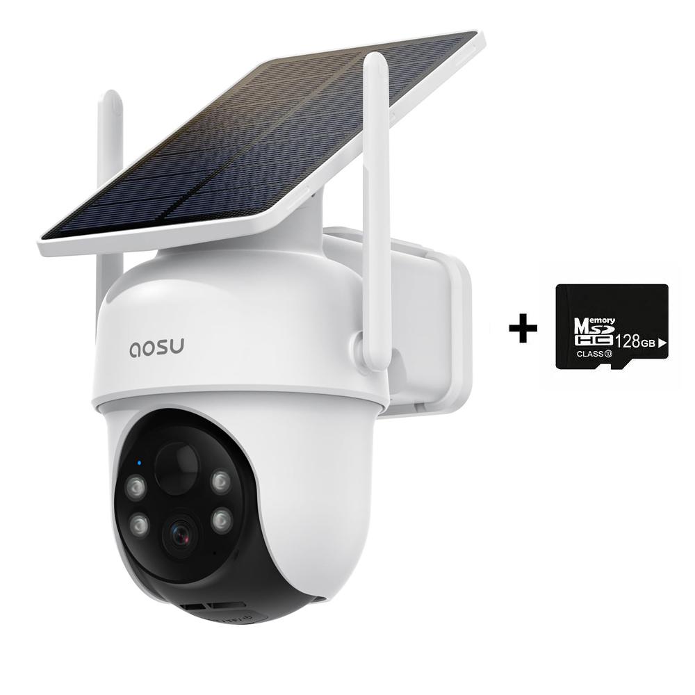 5MP Beveiligingscamera's Buiten Draadloos 2 Camera-Kit, Zonne-energie Home Beveiligingscamerasysteem met 360° Pan & Tilt Auto Tracking 2K Kleuren Nachtzicht