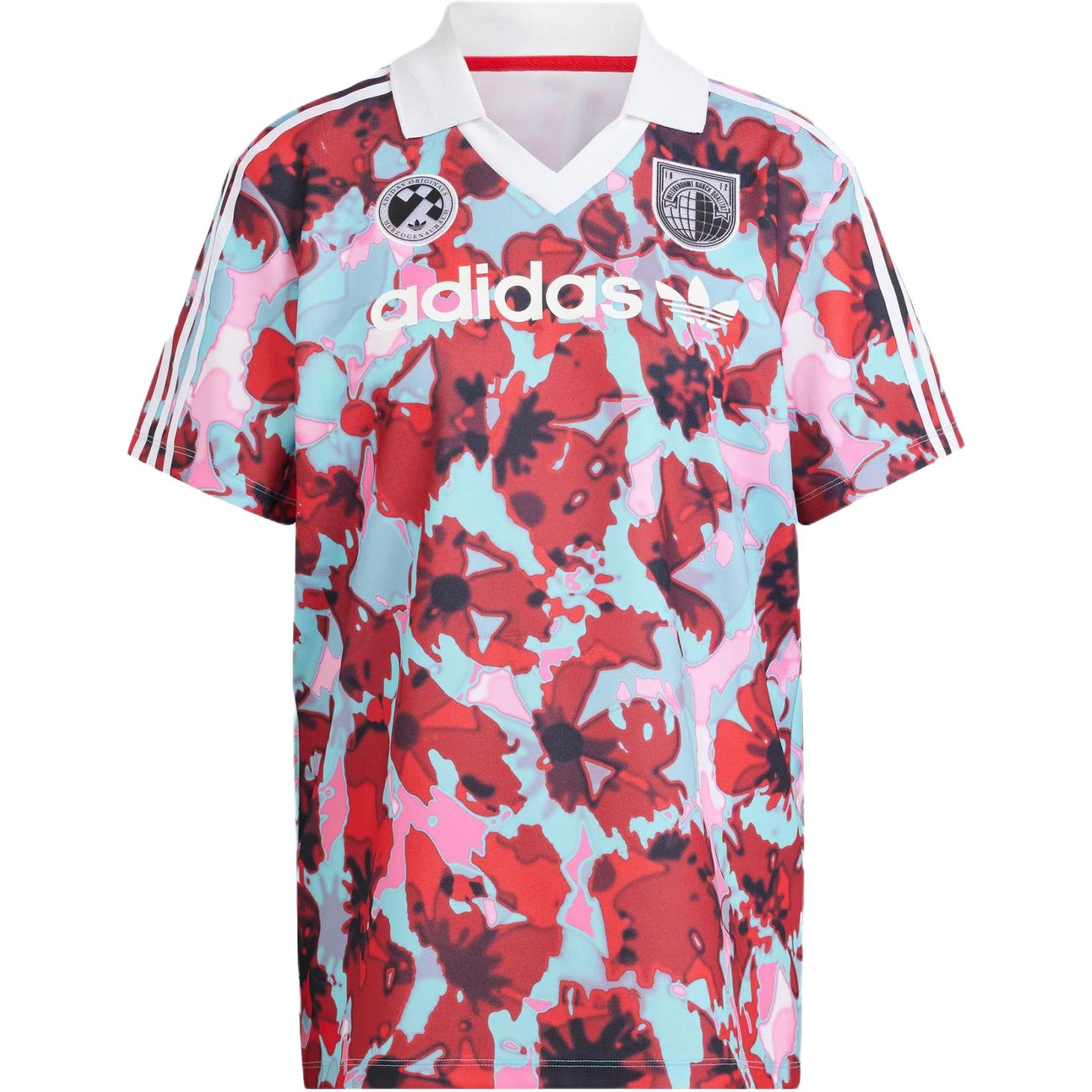 

Adidas Оригинальная спортивная футболка с принтом по всей поверхности из джерси с цветочным принтом и цветочными блоками, женские топы светло-малинового цвета IR9808 XS