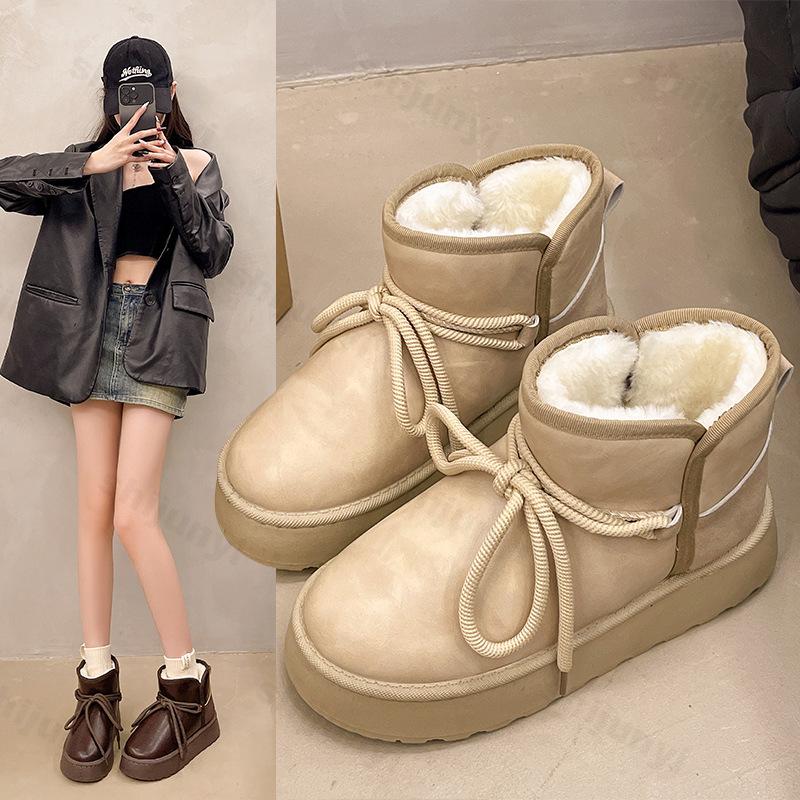 Shoes for Women Boots 2025 New Round Toe Luxury Designer Winter Snow Boots Women Footwear Ladies Fashion Lacing Sports Booties