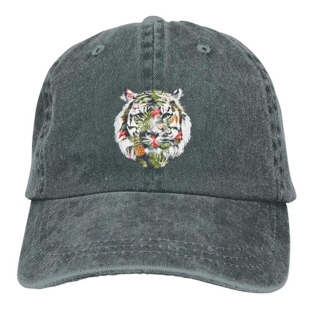 Tropical Floral Denim Cap Peaked Cap Tiger Sun Shade Cotton Hats for Men Women Cowgirl Hat