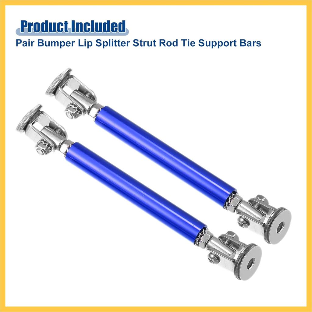 Universal Adjustable Aluminum Alloy 3"-5" 75mm Car Front Bumper Lip Splitter Strut Rod Tie Support Bars Blue - Pack of 2 Auto Replacement Parts