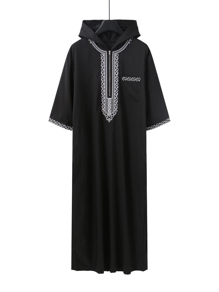 Embroidered Hooded Robe for Muslim Men, New Style Middle Eastern Thobe, Loose Long Sleeve Ethnic Design, Available Now