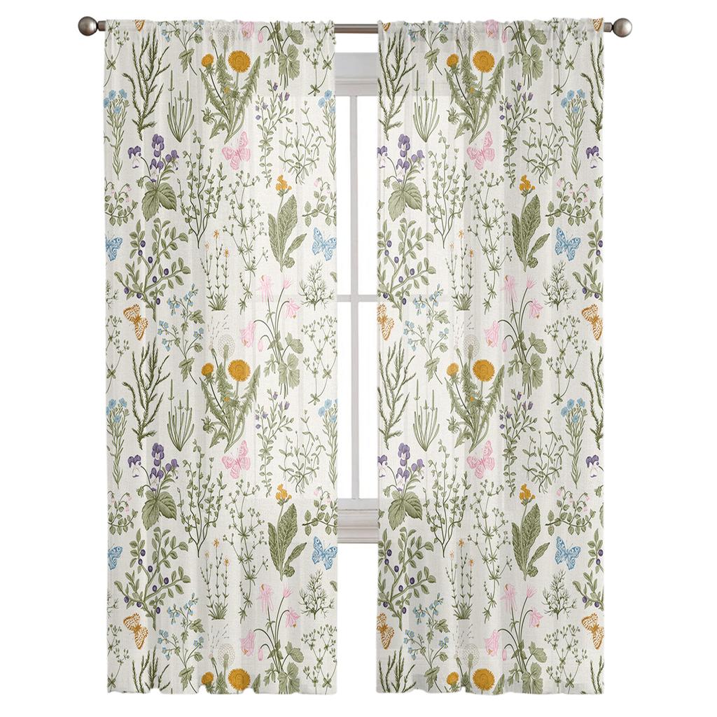 Vintage Örtig Floral Textur Skira Gardiner För Vardagsrum Sovrum Barnrum Tyg Fönsterbehandling Draperier