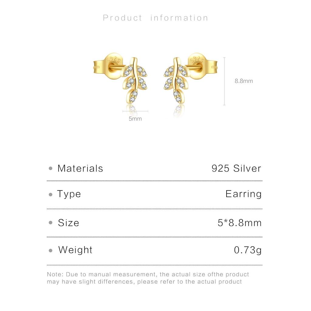 ANDYWEN 925 Sterling Silver Gold Zircon CZ Crystal Leafs Stud Earring Piercing Women Wedding Jewelry Clips Luxury Jewelry