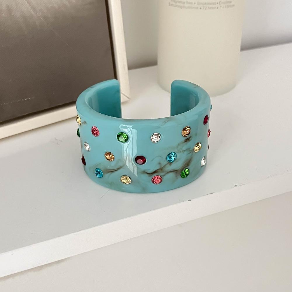 Vintage C-shaped Open Bracelet Resin Rhinestone Bracelet Temperament Chunky Bangle  Women