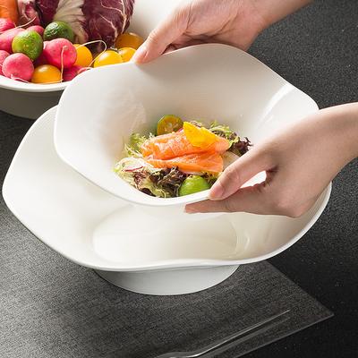 Plates High-Value White Special-Shaped Deep Plates Ceramic Tableware Household Dishes Flower Salad Bowls Restaurant Fruit Plates