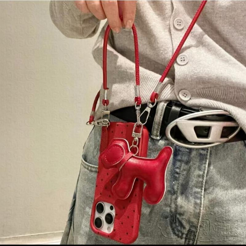 Leather Dog Pendant Crossbody Rope Suitable for Apple 16 Promax Mobile Phone Case IPhone 15 New Model