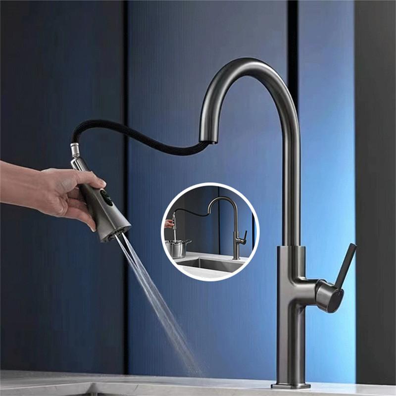 Grey Pull Out Kitchen Faucet Brushed Gold Sink Faucet Mixer Tap 360 Degree Rotation Torneira Cozinha Mixer Taps Kitchen Tap