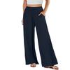 Women's Loose High-waisted Cotton And Linen Solid Color Straight-leg Flared Pocket Wide-leg Pants