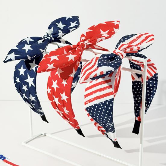 Women Headband USA Flag Independence Day Theme Three-Dimensional Rabbit Ear Bow Shape Headband Sponge Filling Non-Slip Hair Hoop