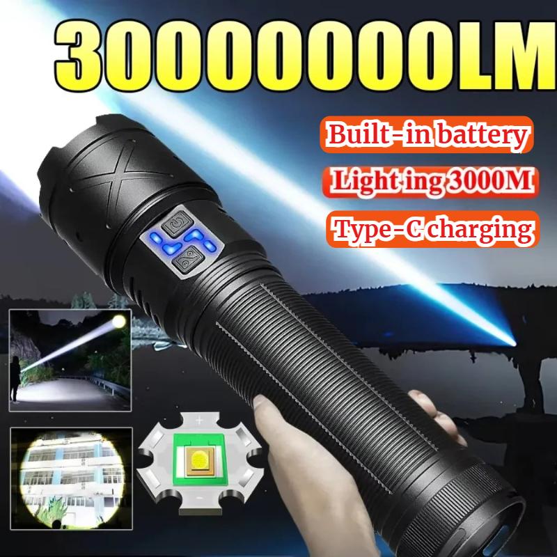 Powerful LED Flashlight Long Range Zoomable Aluminum Alloy Hand Lamp USB Rechargeable Outdoor Work Light for Outdoor Camping