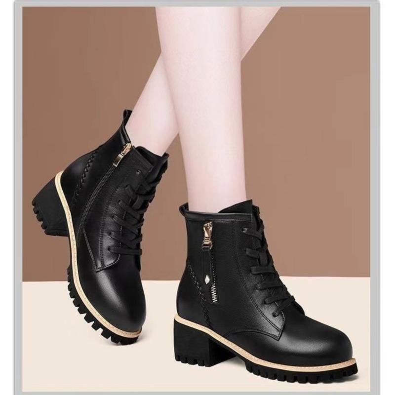 

High-quality soft leather fashion boots women s new autumn and winter versatile boots muffin bottom velvet warm boots fashion boots 40