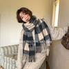 Wool large grid scarf couple versatile warm scarf shawl plaid fringed scarf