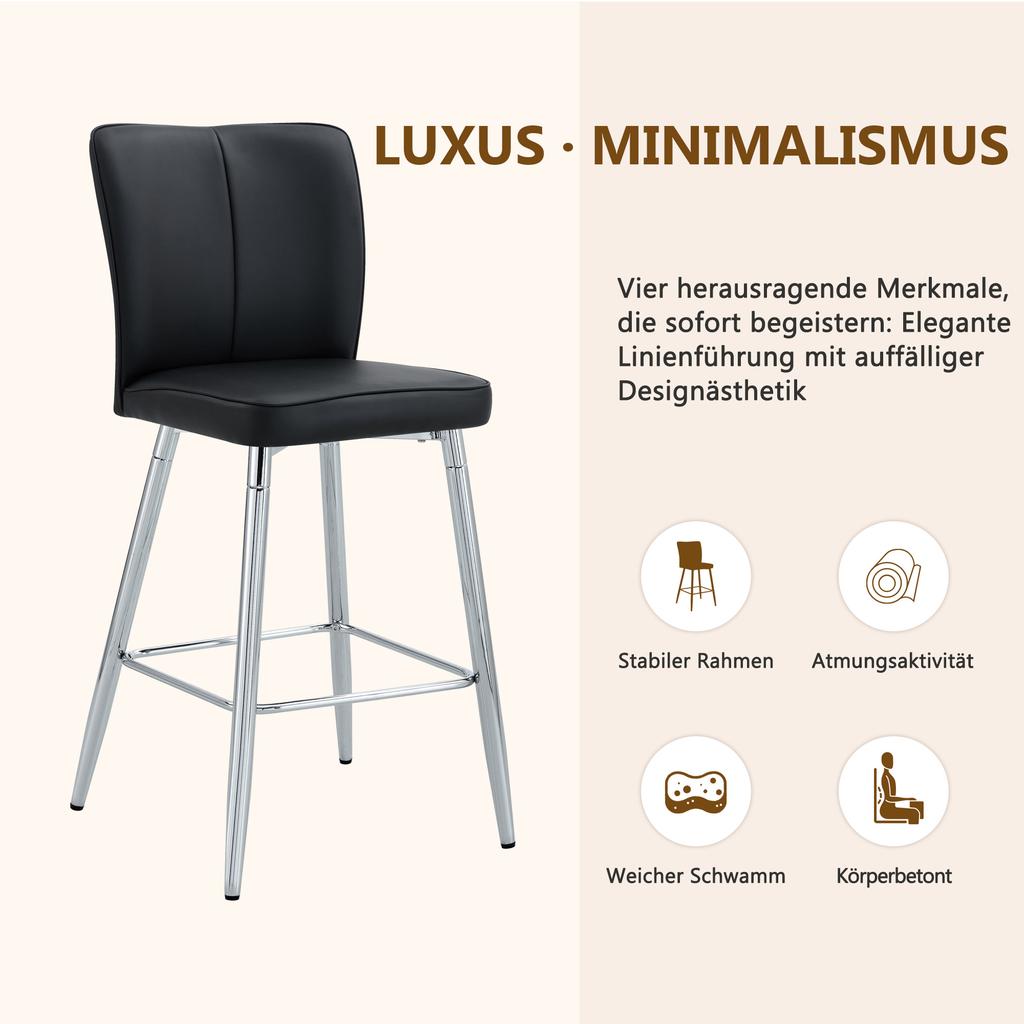 101cm High Black PU Material Bar Stool Two-Piece Set: Ergonomic Backrest, Comfortable and Stylish