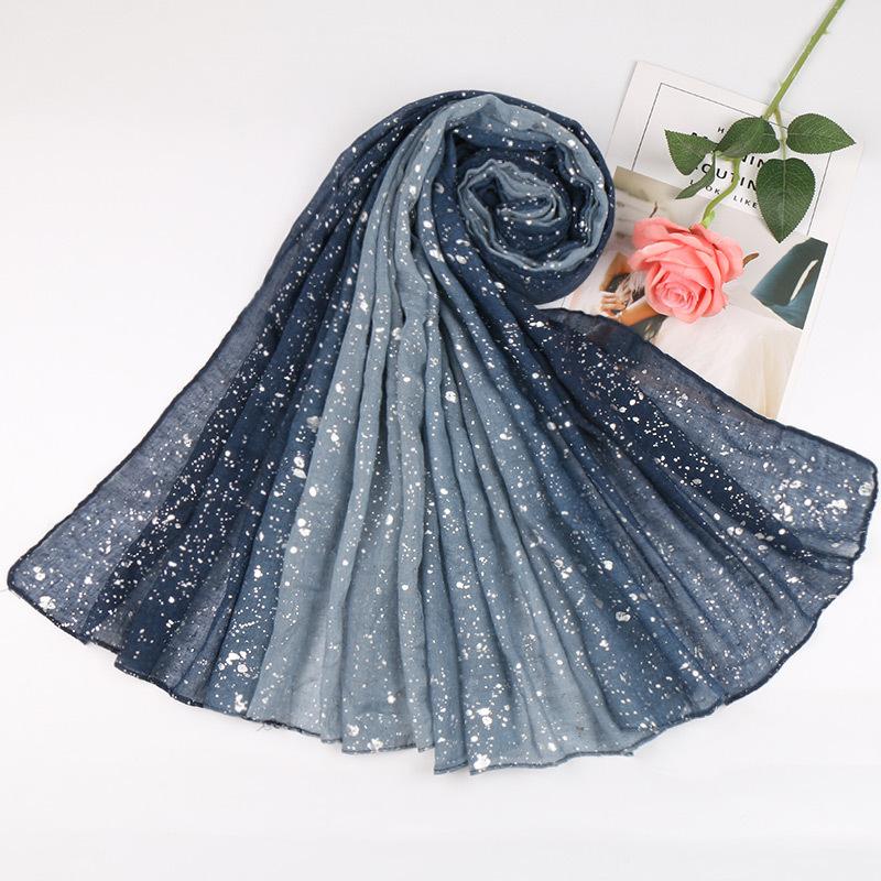 Fashion Ombre Two-tone Glitter Gradient Viscose Shawl Scarf Women Shimmer Bling Wrap Pashmina Stole Bufandas Muslim Hijab Snood