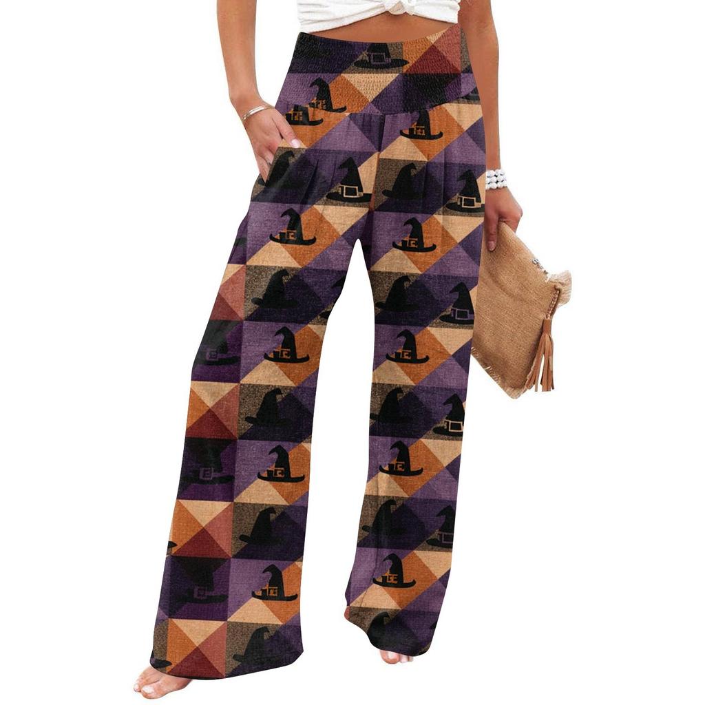 Women's Casual Time Straight Leg Pants Print High Waist Pants With Pockets