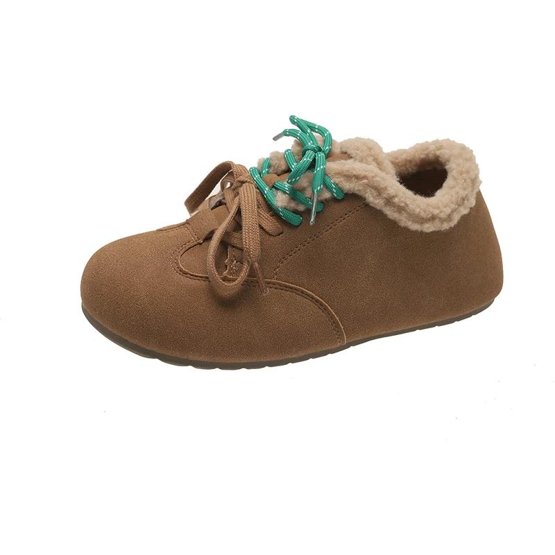 Winter New Flat Shoes Women's Round Head Suede Front Lacing Soft Sole Anti-slip Wear-resistant Short Boots