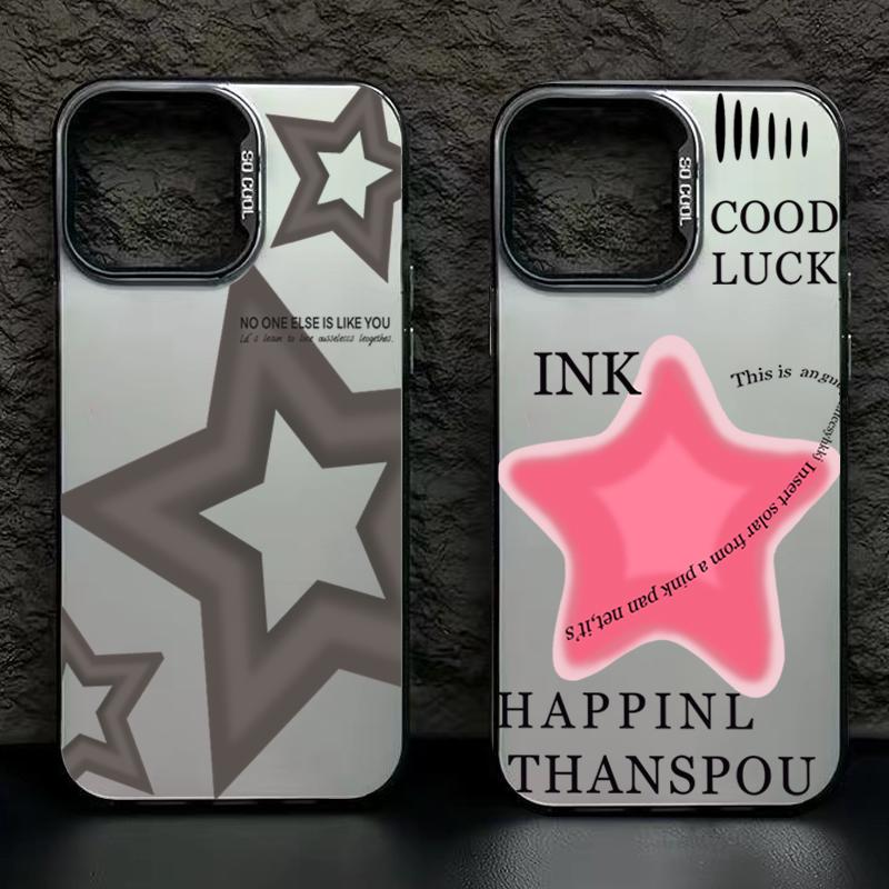 Cool Pink Five-Pointed Star Phone Case For IPhone 16 15 14 13 12 11 Pro Max Laser Hard Shockproof Cover Case Funda Bumber