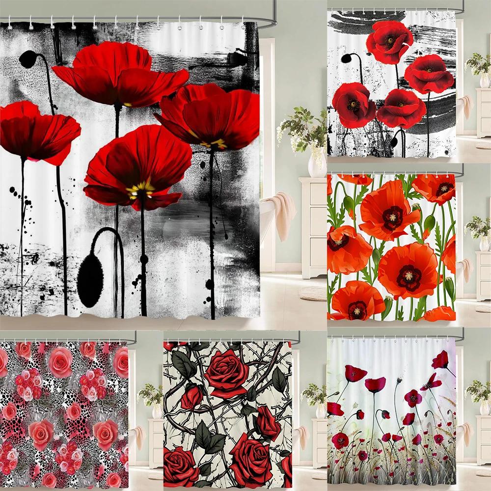 Beautiful Colorful Flower Floral Printed Shower Curtains Frabic Waterproof Polyester Decor Bath Curtain With Hooks 240X180Cm