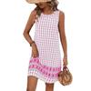 European & American Summer Plaid Print Casual Round Neck Dress for Women