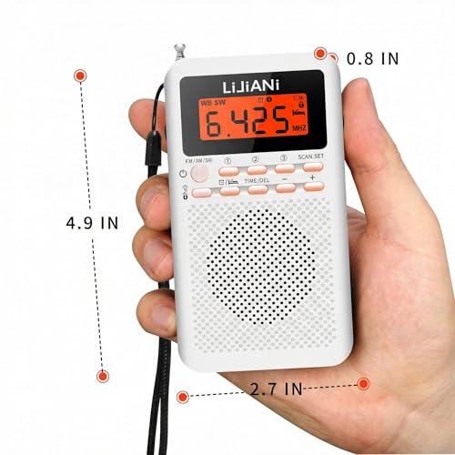 2025 Mini Portable Radio FM/AM/SW, Operates on 2 AA Batteries, Features Backlit Buttons for Nighttime Use, Digital Clock, Alarm Clock, and Sleep Timer