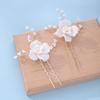 Korean Bridal Hair Accessories - White Ceramic Flower and Alloy Leaf Hairpins for Wedding Bun