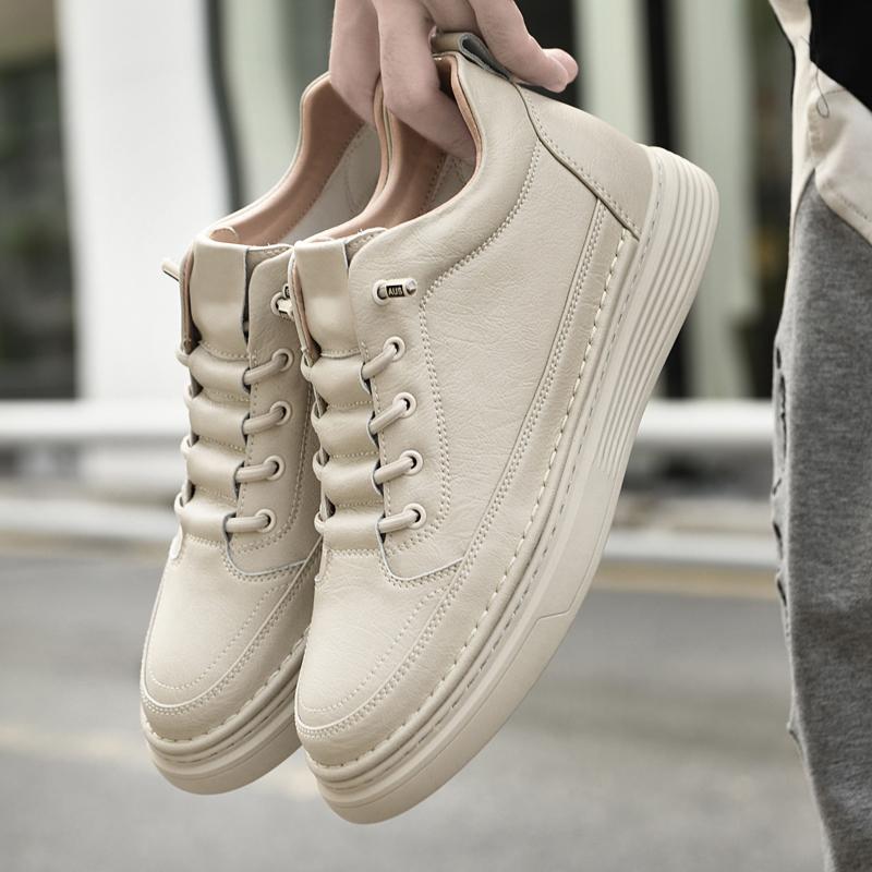 

Мужская обувь из натуральной кожи Высококачественная повседневная обувь для скейтбординга для мужчин Модные дизайнерские кроссовки Универсальная теннисная обувь 37 бежевый