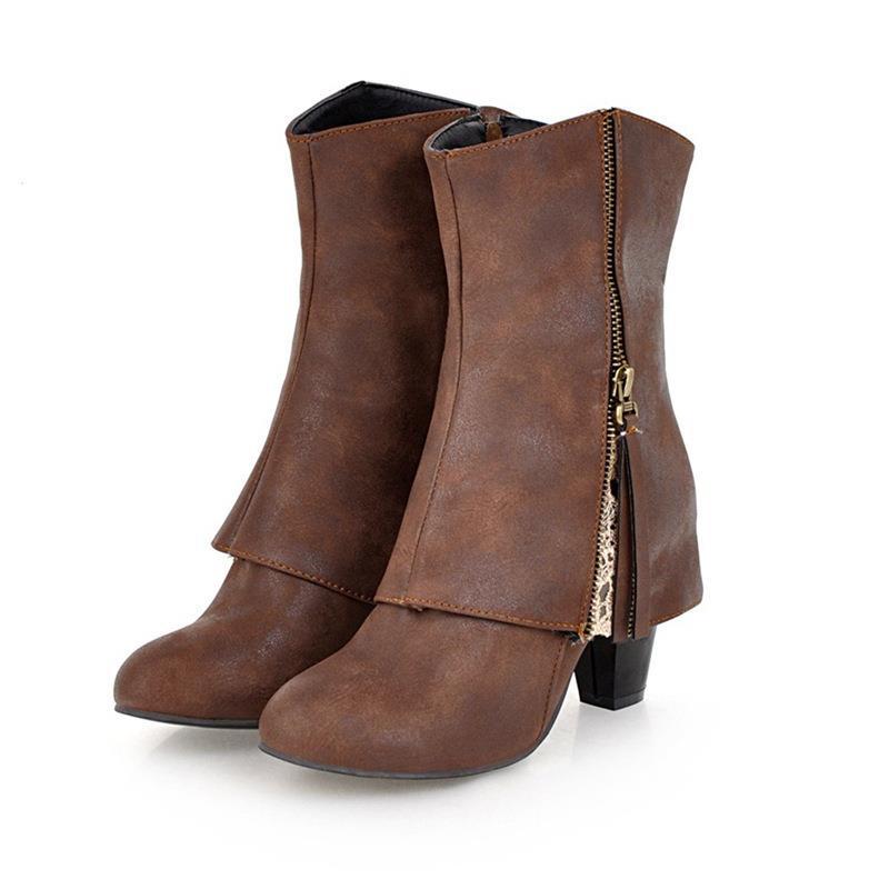 

Sexy Women s Boots Ankle Autumn and Winter New European and American Retro Short Boots with Thick Heels 4CM Zipper Women Shoes 34 темно-коричневого кольору