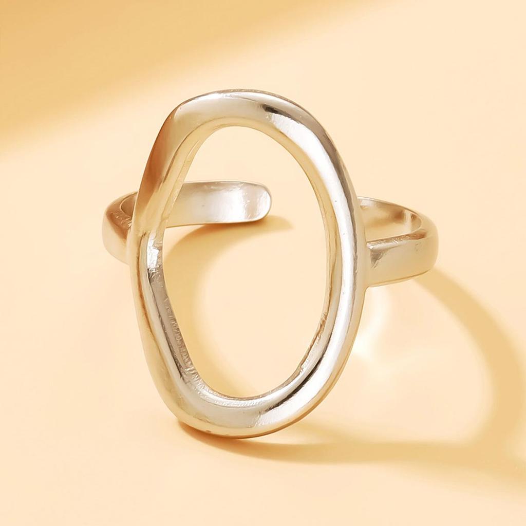 INS Style Hollow Geometric Oval 18K Gold Plated Stainless Steel Ring
