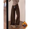 Plus Size Mallard Brown Velvet Jeans for Pear-Shaped Women - Winter Wide Leg Slimming Pants