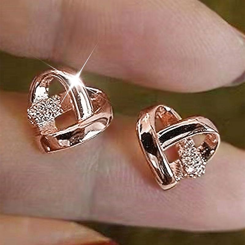 Exquisite Love Stud Earrings, Copper Inlaid Zirconium Gold-Plated Heart Earrings, Niche Design High-End Trendy Peach Heart Earrings
