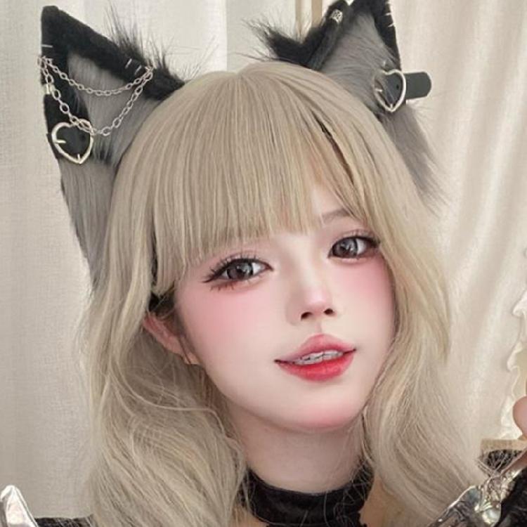 Cat Ear Hairband with Alloy Earring Whimsically Plush Wolf Headband for Cosplay