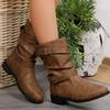 Autumn and winter western medium boots women's belt buckle round head sleeve low heel large size women's boots