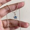 Ice-Blue Crystal Star Clavicle Necklace with Silver Bamboo Chain – Elegant, Gentle, and Charming Versatile Accessory.