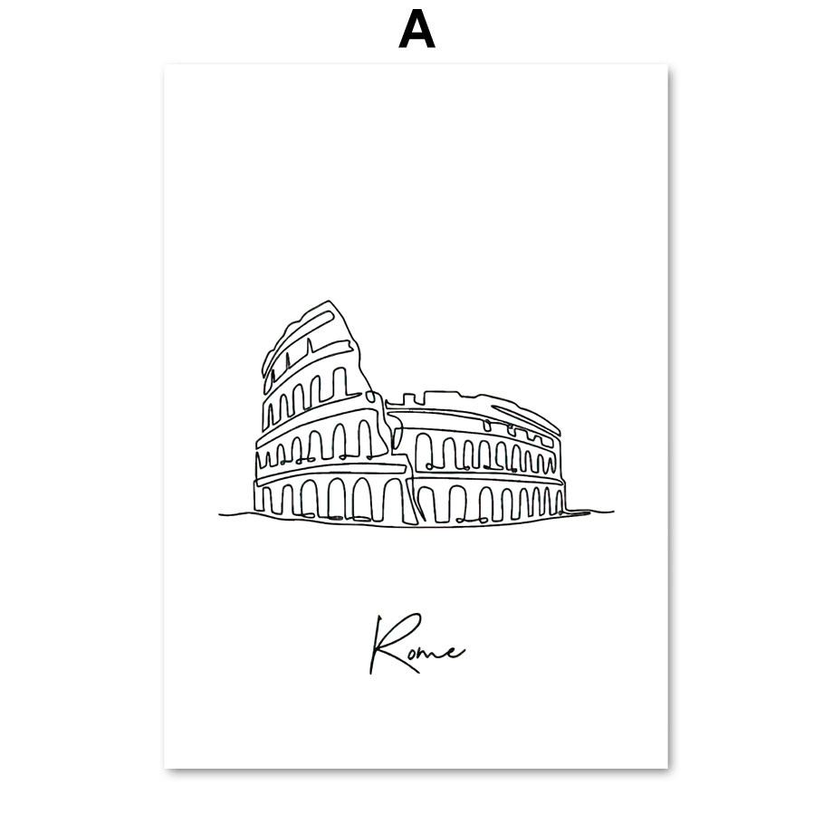 Taj Mahal Statue Of Liberty Milan Cathedral Line Wall Art Prints Canvas Painting Nordic Poster Decor Pictures For Living Room