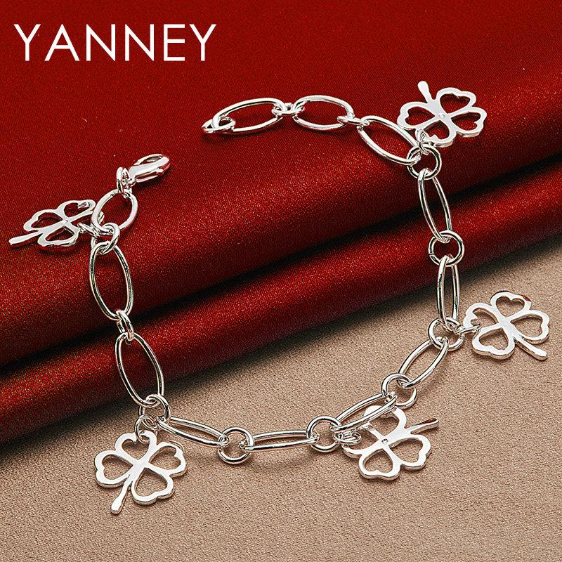 Exquisite 925 Sterling Silver Four-Leaf Clover Bracelet - Women's Gift Jewelry Party Fashion Accessory