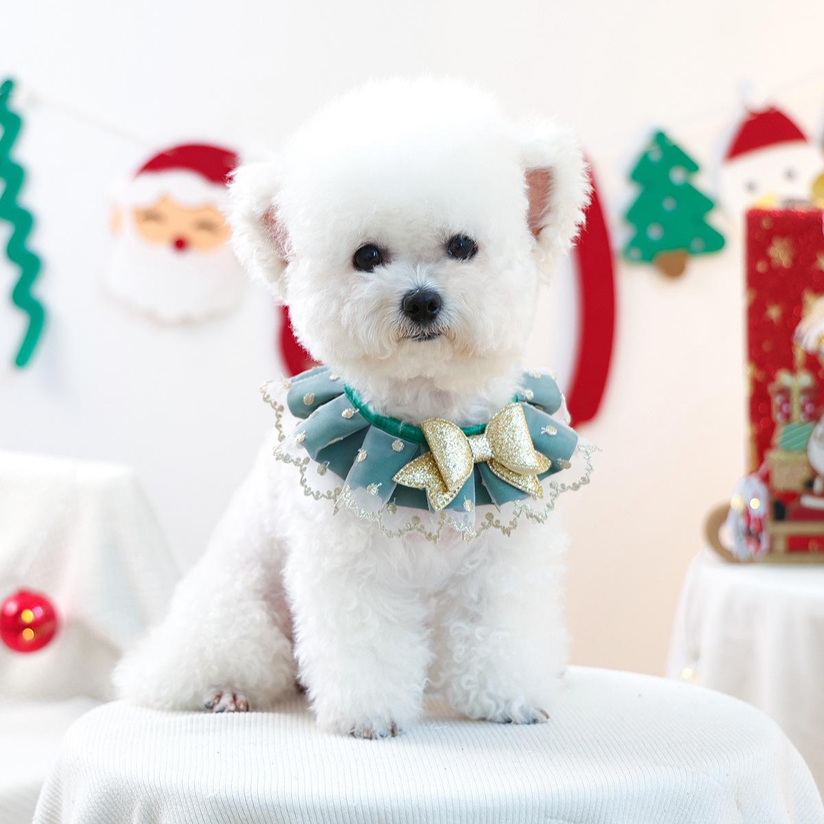 Pet supplies, pet accessories Christmas exclusive gauze bow scarf dog cat saliva towel
